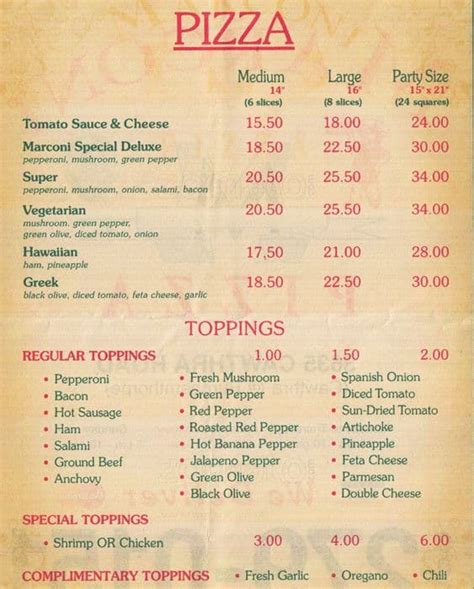 marconi pizzeria menu